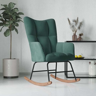 CLIHOME Modern Compact 30.7" Wide Velvet Rocking Chair,Ergonomic Rocker with Steel Frame & Rubber Wood Legs,Plush Accent Chair for Living Room