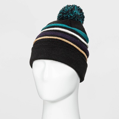 Men's Striped Knit Beanie - Goodfellow & Co™ Teal/Black/Navy One Size