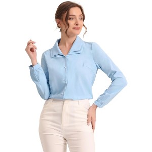 Allegra K Women's Elegant Blouse Office Double Collar Beaded Pearl Button-Up Shirt - 1 of 4