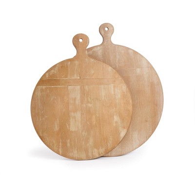 Plum & Post 20" Large Premium Antique Round Wood Cutting Boards Set of 2