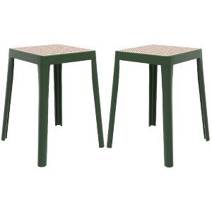 LeisureMod Tresse Stackable Dining Stool – Mid-Century Modern Square Backless Wicker-Top Seat Indoor Outdoor Use for Kitchen, Patio, Garden Set of 2 - 1 of 4