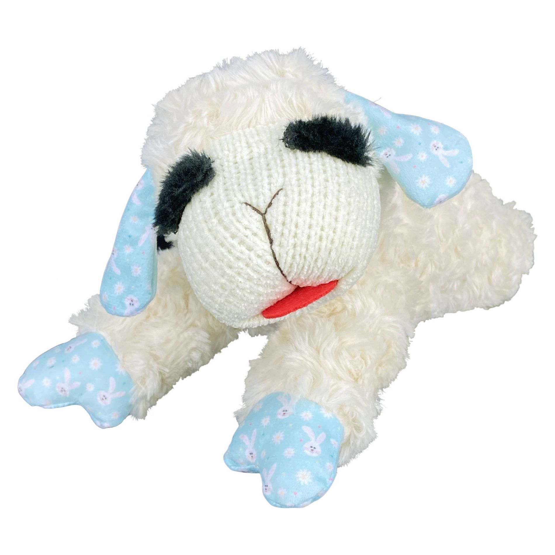 Multipet Lamb Chop with Easter bunny print ears and paws Interactive Plush Dog Toy