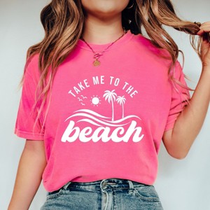 Simply Sage Market Take Me To The Beach Wave Garment Dyed Tee - L - Crunchberry - 1 of 4