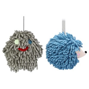 REGALWOVEN Fuzzy Cute Cartoon Decorative Hand Drying Hanging Ball Hand Towels 7" x 7" 2 Pcs - 1 of 4