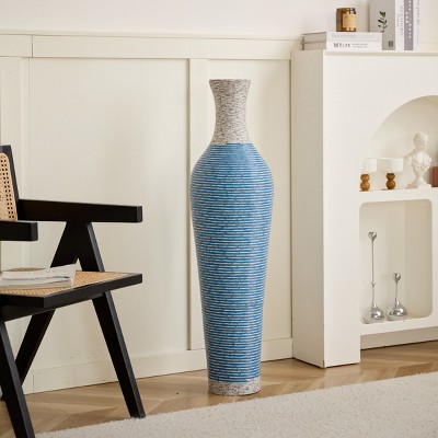 FURNIinspire Decorative Vases Tall Standing Floor Vase Durable Rattan Elegant Home Decor for Living Room, Entryway， Blue, 5.5"*5.5"*39"