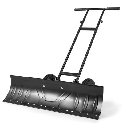 Costway 36" Snow Shovel Pusher with 10" Inflatable Wheels Adjustable Handle & Head Black