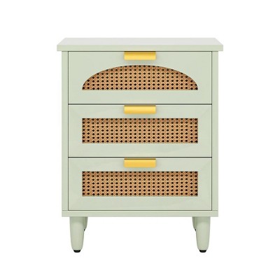 Resenkos Sofa Side End Table, End Table, Couch Table,Wood Night Stand, 20-Inch Bedside Table Storage Cabinet with 3-Drawers,Green