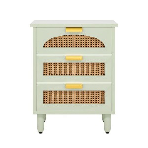Resenkos Sofa Side End Table, End Table, Couch Table,Wood Night Stand, 20-Inch Bedside Table Storage Cabinet with 3-Drawers,Green - 1 of 2