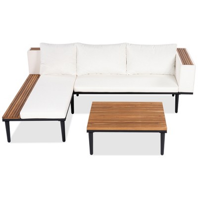 YOOCOZZ L-Shaped Acacia Wood  Outdoor Sofa Set with Side Table