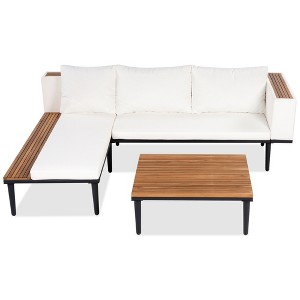 YOOCOZZ L-Shaped Acacia Wood  Outdoor Sofa Set with Side Table - 1 of 4