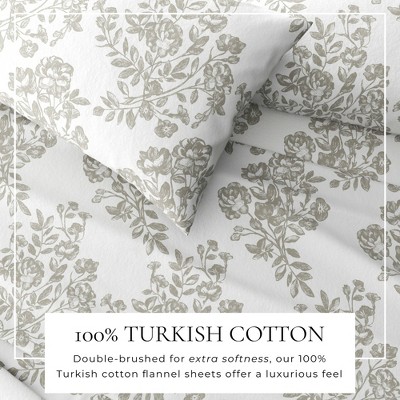 King Grey Toile Print Cotton Flannel Sheet Set