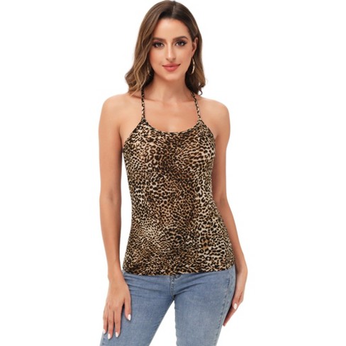 Anna-kaci Women's Casual Leopard Print Spaghetti Strap Soft Racerback ...