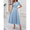 BLUEMING Womens Casual Maxi Dresses Puff Sleeve V Neck Flowy Vacation High Waist Boho Pleated Dresses - 3 of 4