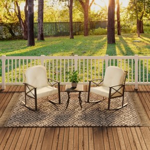 3-Piece Rattan Rocking Bistro Set, Outdoor Patio Conversation Set w/ Cushioned Rocker & 2-Tier Table, Wicker Furniture for Garden, Porch - 1 of 4