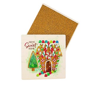 Coasterstone 4.25 In Home Sweet Gingerbread Home Coaster Gum Drops Peppermint Candy Coasters - 1 of 3