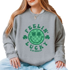 Simply Sage Market S.W.Smiley Feelin Lucky Checkered Smiley Face  Sweatshirt - 1 of 4