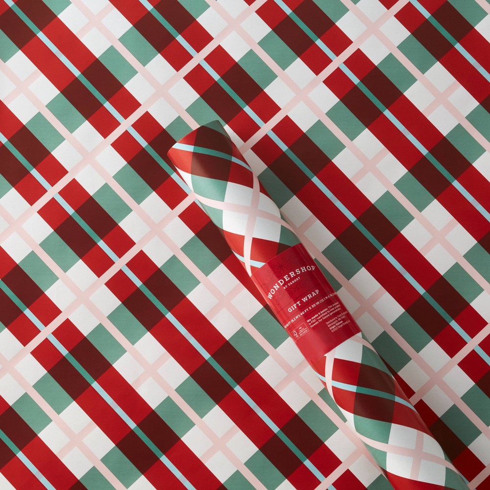 100 sq ft Plaid Gift Wrap Green/Red - Wondershop