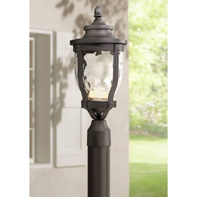 Merrimack Black LED Outdoor Post Light with Clear Hammered Glass