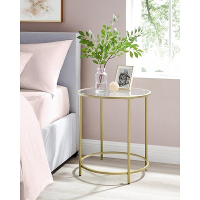 Gold Round Glass Top Side Table with Metal Frame