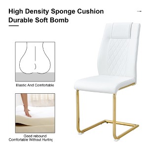 Gulches Modern Dining Chairs Set of 4, White PU Upholstered Chairs with Gold Metal Legs, Cushioned Kitchen/Living/Office Seating, High-Density Sponge - 1 of 4