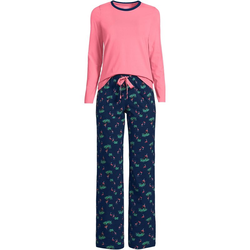 Lands' End Women's Knit Pajama Set Long Sleeve T-Shirt and Pants, 1 of 4