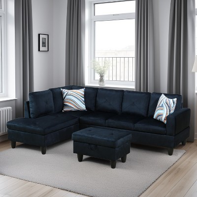 GlasFlength Sectional Sofas with Ottoman, 3 PCS Modern Large Modular Sectional Couch for Living Room, L Shape Upholstered Couch, Gray, 97"*66.5"*33"