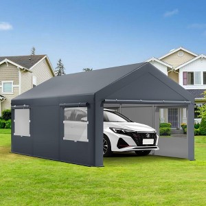 10x20 FT Carport, Heavy Duty Car Canopy with Removable Sidewalls, Doors and Ventilated Window, Portable Garage, Waterproof and UV Protection Garage - 1 of 4
