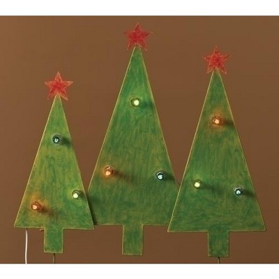 Roman 32" Green and Red Lighted Christmas Tree Trio Outdoor Decor