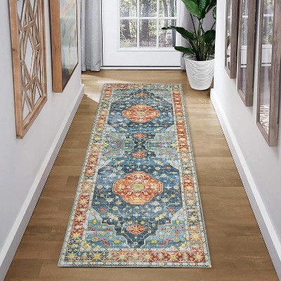Washable Modern Geometric Rug,Low-Pile Non-Slip Foldable Indoor Carpet for Living Room, Kitchen, Bathroom & Entryway