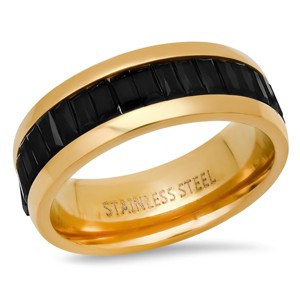 Steeltime Men's stainless steel and simulated emerald cut diamonds eternity band ring - 1 of 4