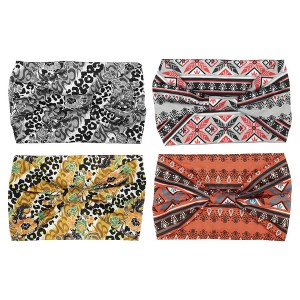 Unique Bargains Women's Fashion Bohemia Printed Knotted Headwrap Gray Yellow Orange Red 4pcs - 1 of 4