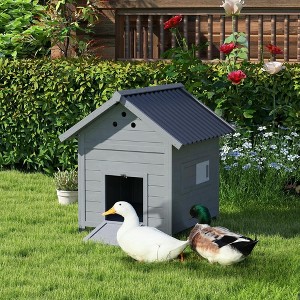Resenkos Rabbit Hutch, Duck Cage Hutch,Chicken Coop, Duck Coop, Wooden Duck House with Openable Roof & Double Doors, Light Gray - 1 of 4