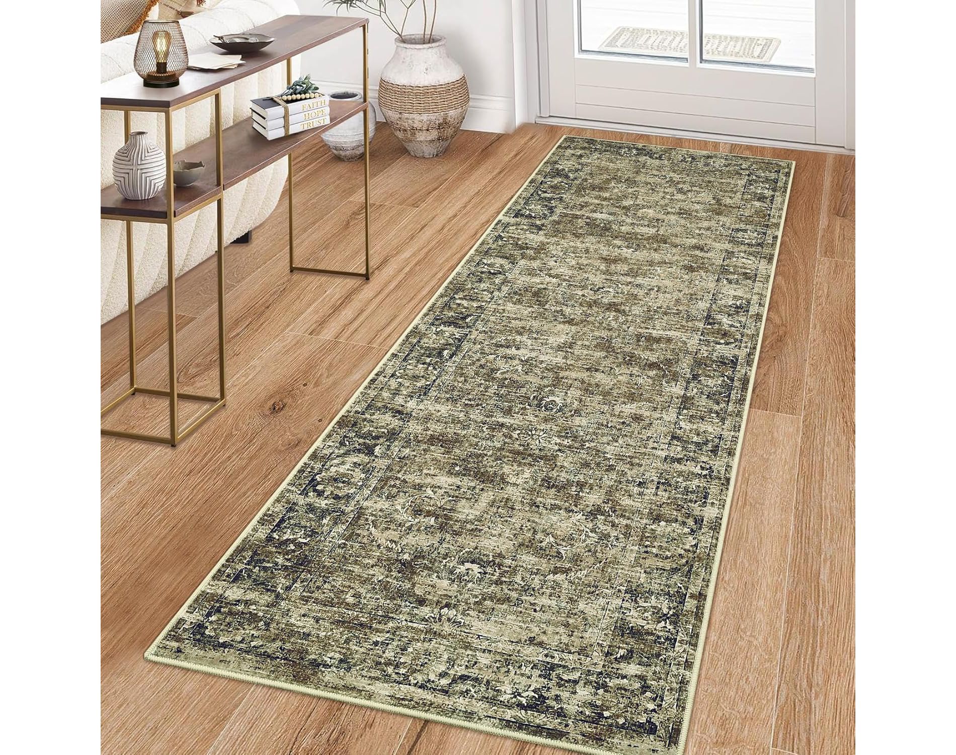 Washable Vintage Rug – Non-Slip, Distressed Area Rug for Living Room, Bedroom, Office