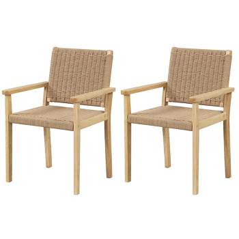 Costway Patio Chair Set of 2/4 Rubber Wood Dining Armchairs Paper Rope Woven Seat Balcony