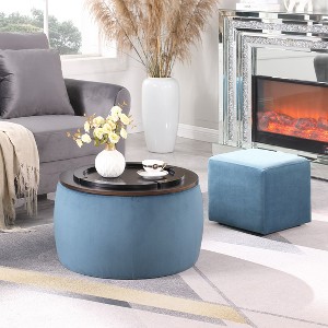 CAVINAS Storage Ottoman Set of 2, Wooden Round Coffee Table with Reversible Lid and Square Footstool, Shoe Bench for Living Room, Bedroom - 1 of 4