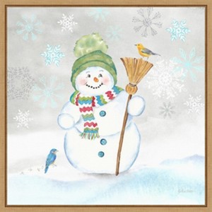 Amanti Art Let it Snow Blue Snowman IV by Cynthia Coulter Canvas Wall Art Print Framed 22 x 22-in. - 1 of 4
