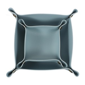 Unique Bargains PU Leather Anti-Slip Square Key Jewelry Valet Tray 4.9" x 4.9" 2 Pcs Sky Blue - 1 of 4