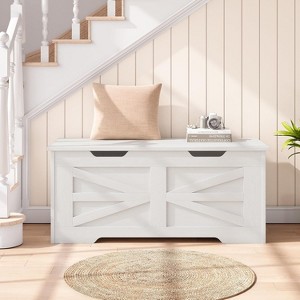 Farmhouse Storage Chest with Safety Hinge - Wide Entryway Bench with U-Shaped Cut-Out, Shoe Storage Trunk for Living Room - 1 of 4