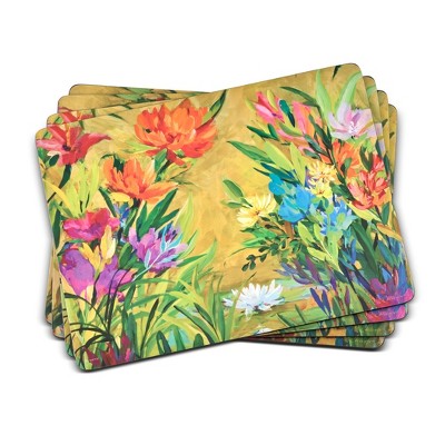 Vibrant Floral Hardboard Placemats Set of Four