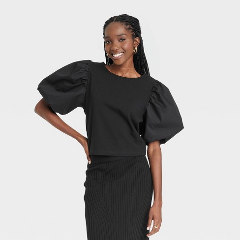 puff sleeve top black