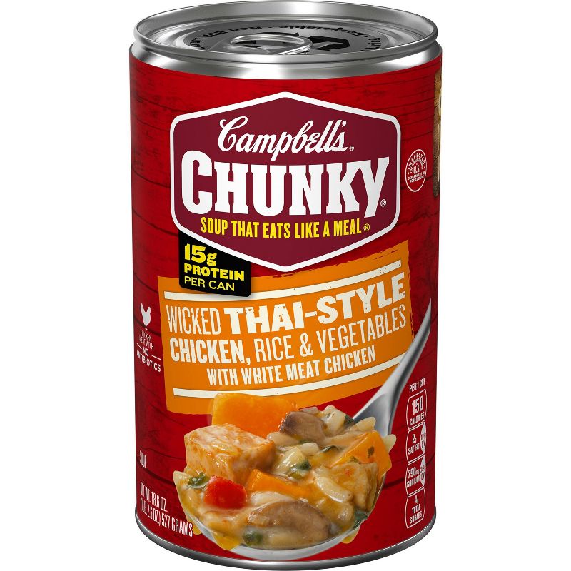 Campbell&#39;s Chunky Wicked Thai-Style Chicken with Rice &#38; Vegetables Soup - 18.6oz, 1 of 16