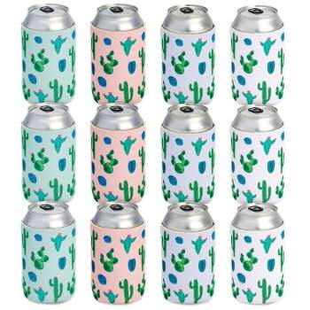 Blue Panda 12 Pack Neoprene Soda Sleeves for Beer Cans, Soft Drinks, Beverages, Water Bottles, Cooler Sleeves for Cactus Party Supplies