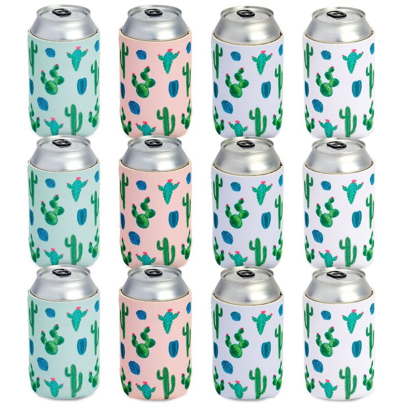 Blue Panda 12 Pack Neoprene Soda Sleeves for Beer Cans, Soft Drinks, Beverages, Water Bottles, Cooler Sleeves for Cactus Party Supplies, 1 of 10
