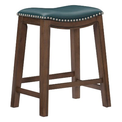 Homelegance 24-Inch Counter Height Wooden Bar Stool with Solid Wood Legs and Faux Leather Saddle Seat Kitchen Barstool Dinning Chair, Green and Gray
