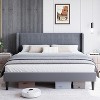 Bed Frame with Upholstered Headboard, Wooden Platform Design with 2 Storage Pockets, Vertical Channel Tufted Wingback, Strong Wooden Slats. - 3 of 4