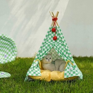ZEZE Checkered Tent Pet House-Green - 1 of 4