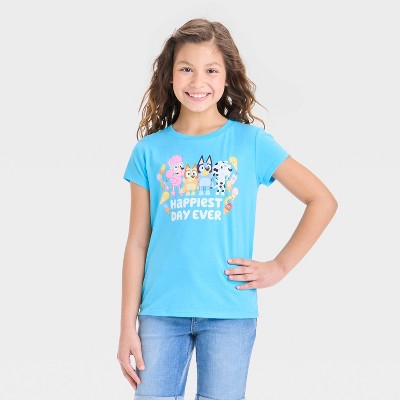 Girls' Bluey Happiest Day Short Sleeve Graphic T-Shirt - Blue