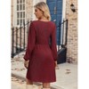 Coolmee Women Casual Crew Neck Jacquard Knit Bubble Long Sleeve A-Line Sweater Mini Dress With Pockets - 3 of 4