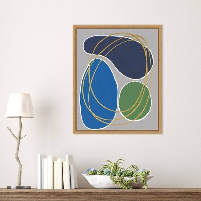 Modern Sense II Blue Green Abstract Canvas Wall Art with Maple Frame