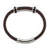 Chisel Stainless Steel Polished Braided Brown Leather 8" Plus a .5" Extension Bracelet - 4 of 4